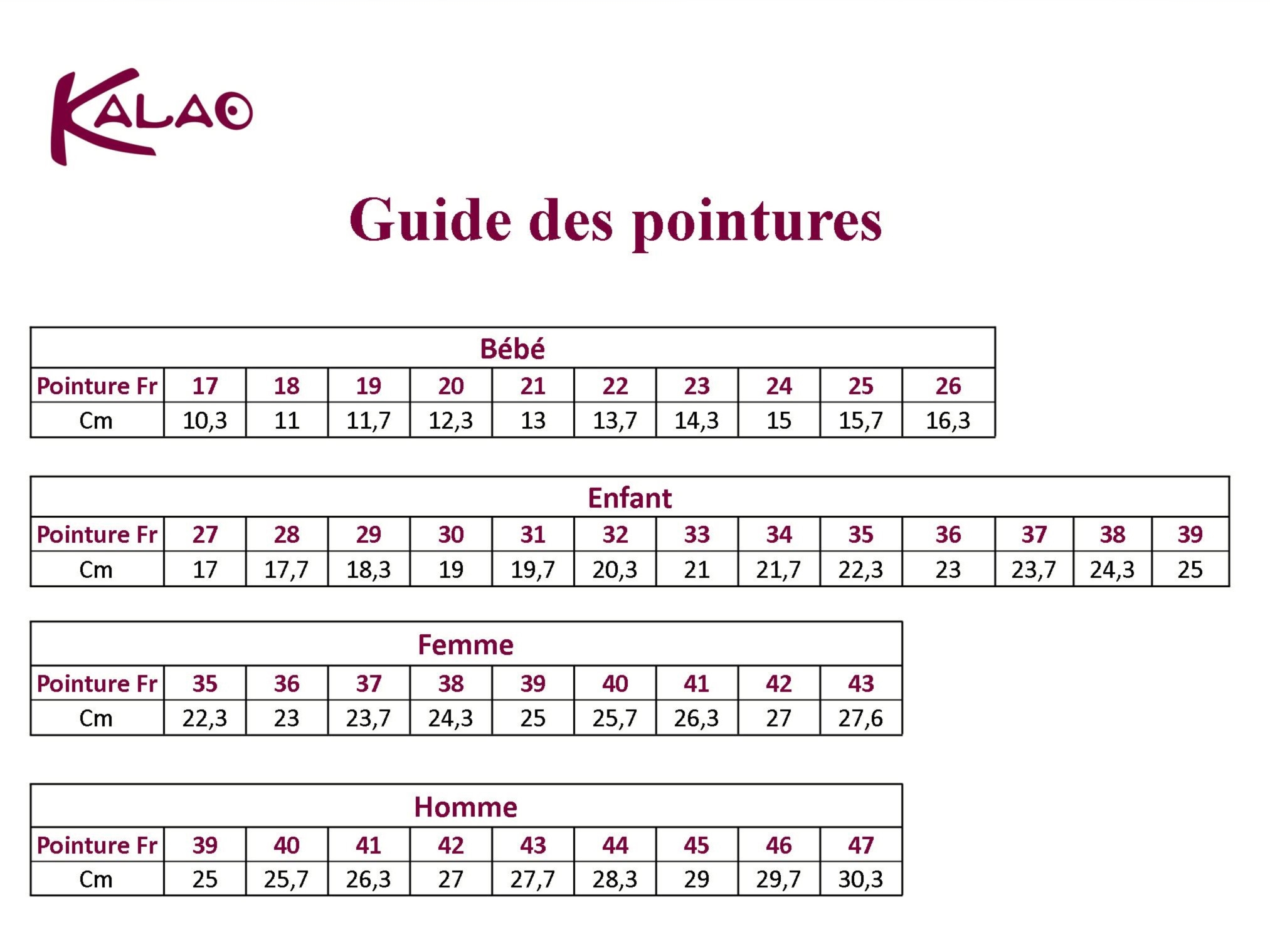 Guide des pointures